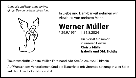 Traueranzeige von Werner Müller von Idsteiner Land/Untertaunus