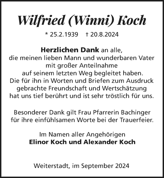Traueranzeige von Wilfried Koch von Darmstädter Echo
