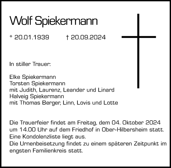 Traueranzeige von Wolf Spiekermann von Allgemeine Zeitung Rheinhessen-Nahe
