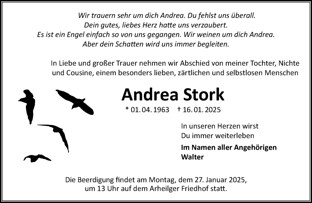  Traueranzeige für Andrea Stork vom 25.01.2025 aus Darmstädter Echo