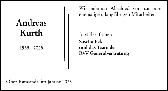 Traueranzeige von Andreas Kurth von Darmstädter Echo