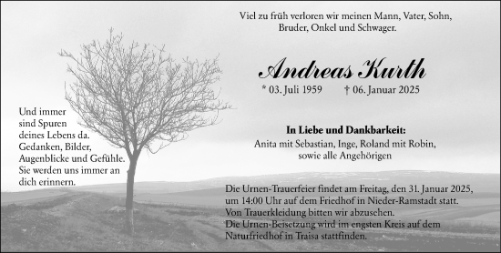 Traueranzeige von Andreas Kurth von Darmstädter Echo