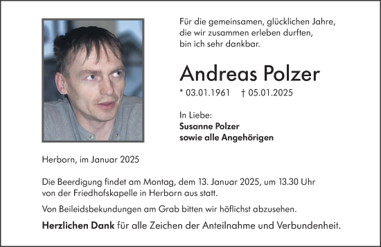 Traueranzeige von Andreas Polzer von Dill Block