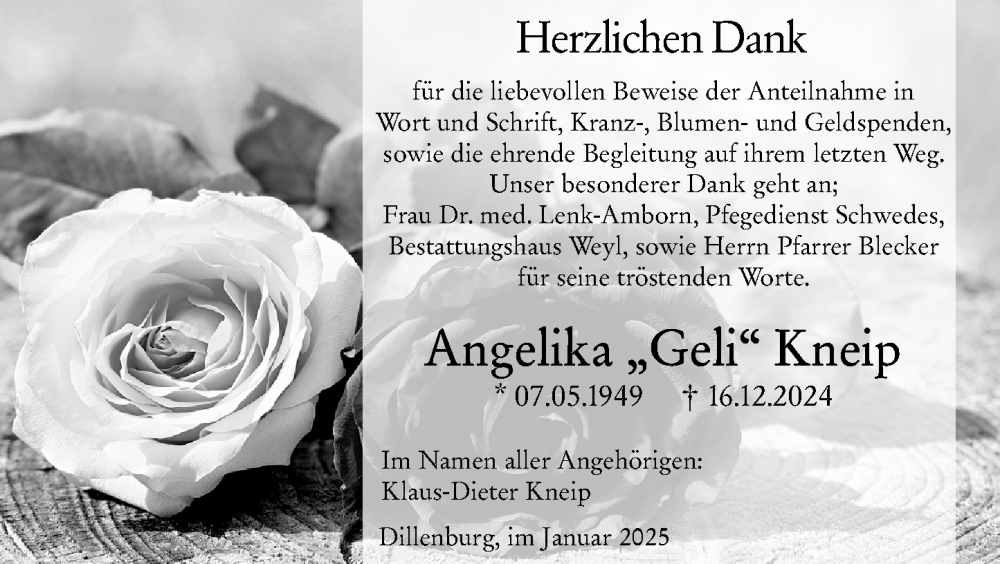  Traueranzeige für Angelika Kneip vom 25.01.2025 aus Dill Block