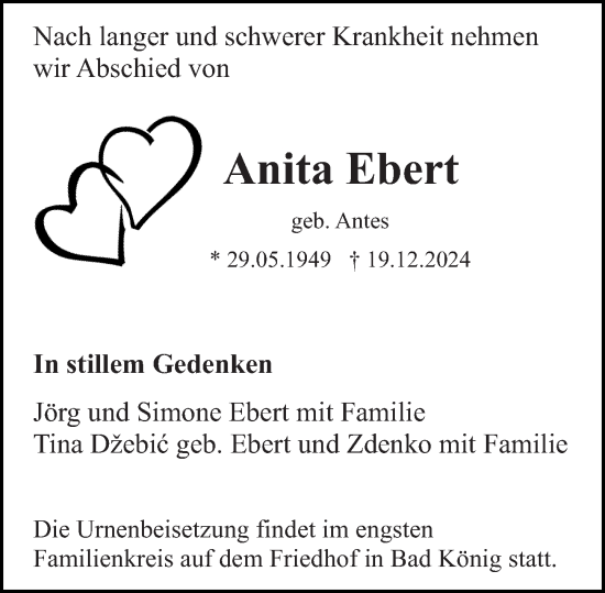 Traueranzeige von Anita Ebert von Odenwälder Echo
