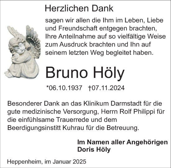 Traueranzeige von Bruno Höly von Starkenburger Echo