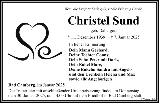 Traueranzeige von Christel Sund von Camberger Anzeiger