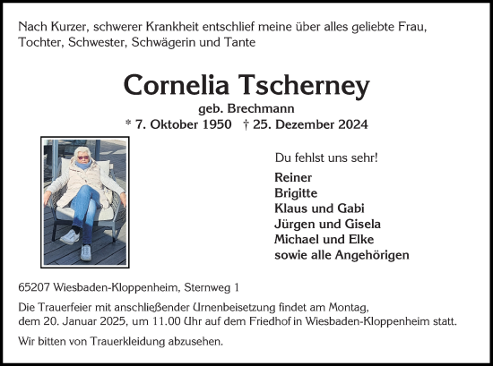 Traueranzeige von Cornelia Tscherney von Wiesbadener Kurier