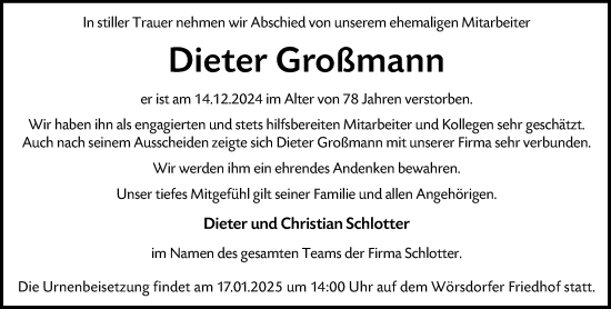 Traueranzeige von Dieter Großmann von Idsteiner Land/Untertaunus