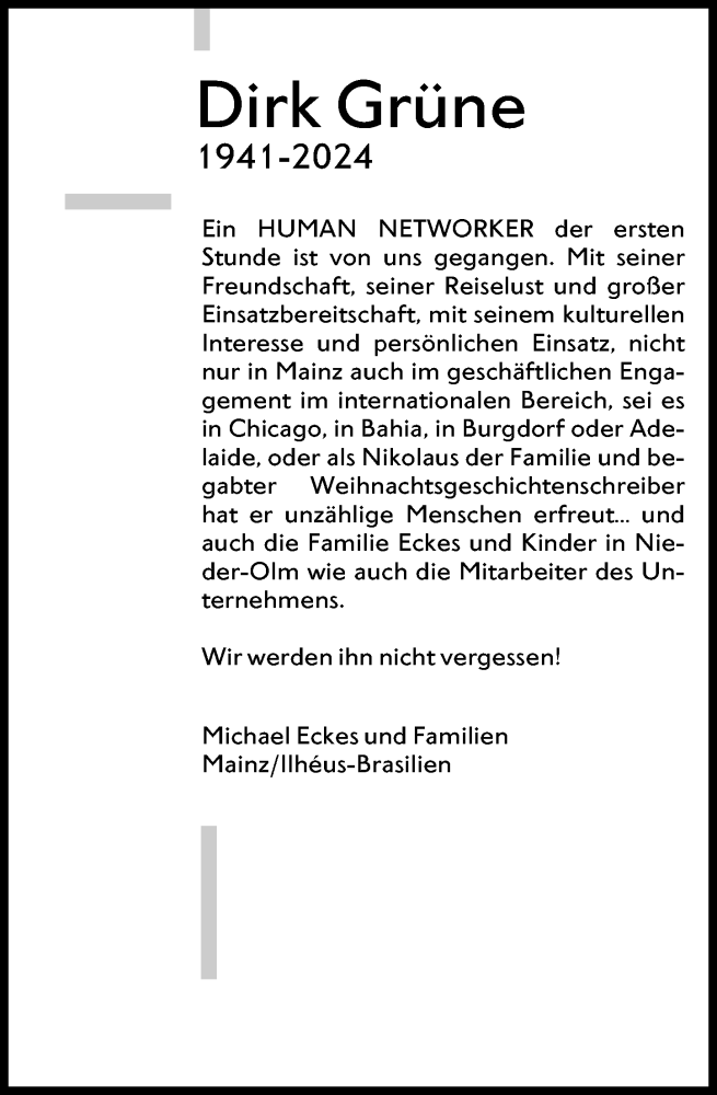 Traueranzeige für Dirk Grüne vom 18.01.2025 aus Allgemeine Zeitung Mainz