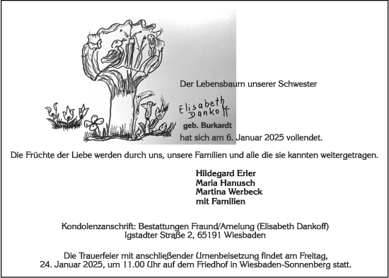 Traueranzeige von Elisabeth Dankoff von Wiesbadener Kurier