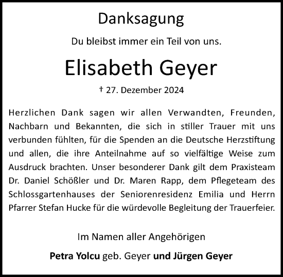 Traueranzeige von Elisabeth Geyer von Darmstädter Echo