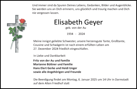 Traueranzeige von Elisabeth Geyer von Darmstädter Echo