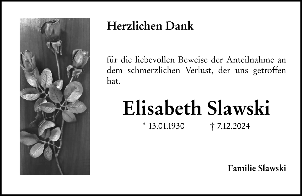  Traueranzeige für Elisabeth Slawski vom 11.01.2025 aus Rüsselsheimer Echo
