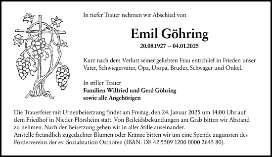 Traueranzeige von Emil Göhring von Wormser Zeitung