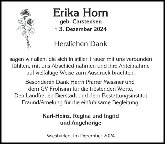 Traueranzeige von Erika Horn von Wiesbadener Kurier