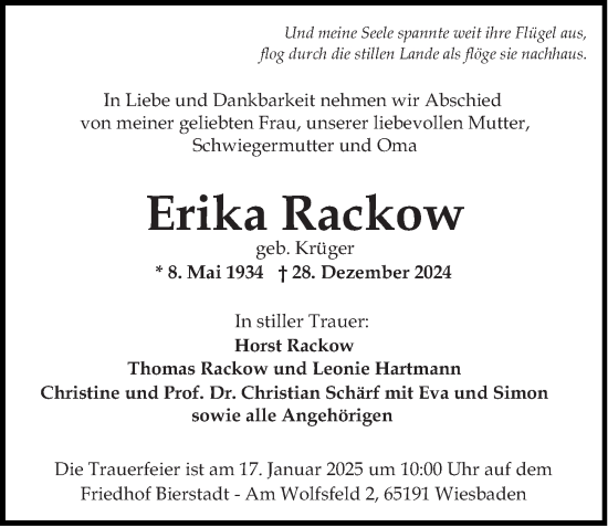 Traueranzeige von Erika Rackow von Wiesbadener Kurier