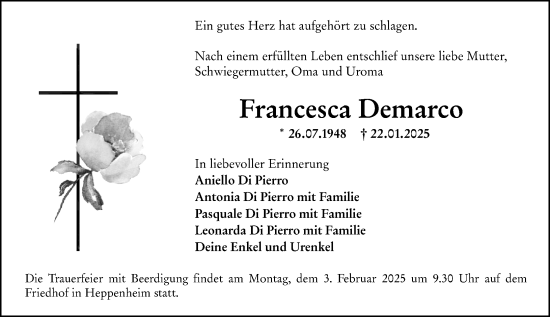 Traueranzeige von Francesca Demarco von Starkenburger Echo