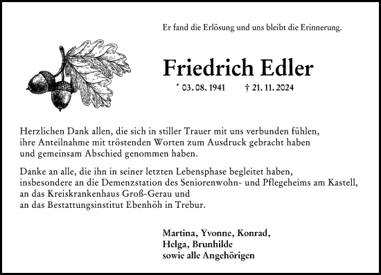 Traueranzeige von Friedrich Edler von Groß-Gerauer Echo
