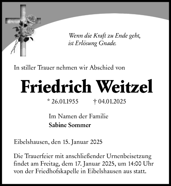 Traueranzeige von Friedrich Weitzel von Dill Block