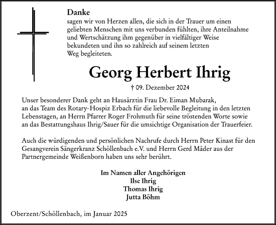 Traueranzeige von Georg Herbert Ihrig von Odenwälder Echo