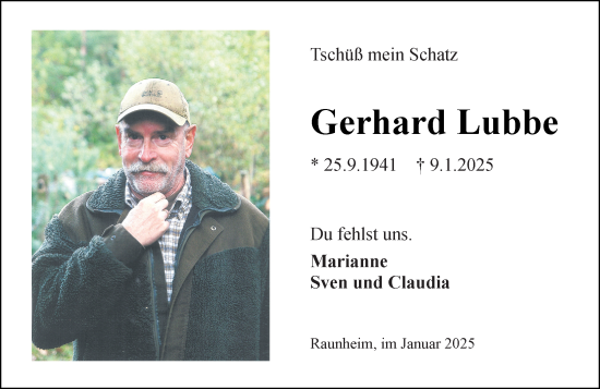 Traueranzeige von Gerhard Lubbe von Rüsselsheimer Echo