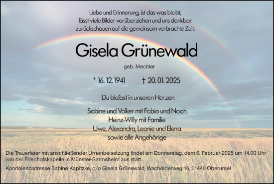 Traueranzeige von Gisela Grünewald von Allgemeine Zeitung Rheinhessen-Nahe