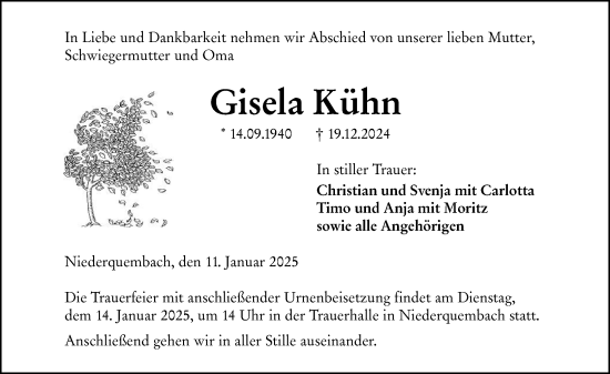 Traueranzeige von Gisela Kühn von Wetzlarer Neue Zeitung