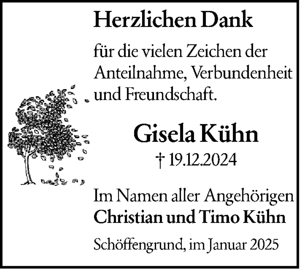  Traueranzeige für Gisela Kühn vom 28.01.2025 aus Wetzlarer Neue Zeitung