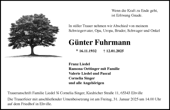 Traueranzeige von Günter Fuhrmann von Rheingau Kurier