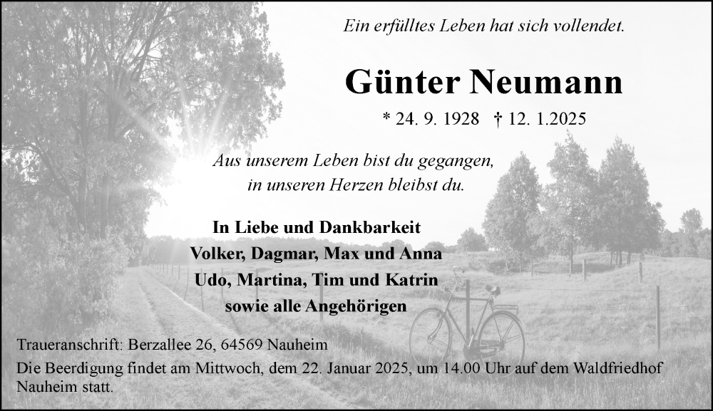  Traueranzeige für Günter Neumann vom 18.01.2025 aus Rüsselsheimer Echo