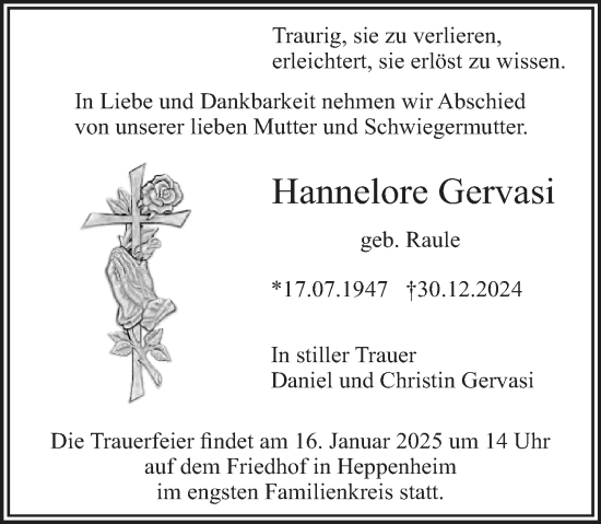 Traueranzeige von Hannelore Gervasi von Starkenburger Echo