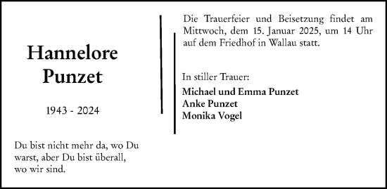 Traueranzeige von Hannelore Punzet von Wiesbadener Kurier