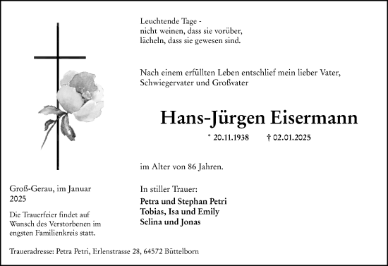 Traueranzeige von Hans-Jürgen Eisermann von Groß-Gerauer Echo