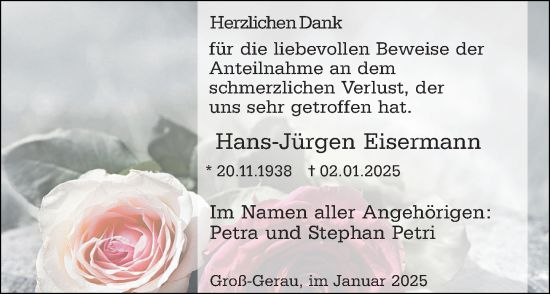 Traueranzeige von Hans-Jürgen Eisermann von Groß-Gerauer Echo