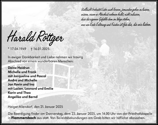 Traueranzeige von Harald Röttger von Dill Block