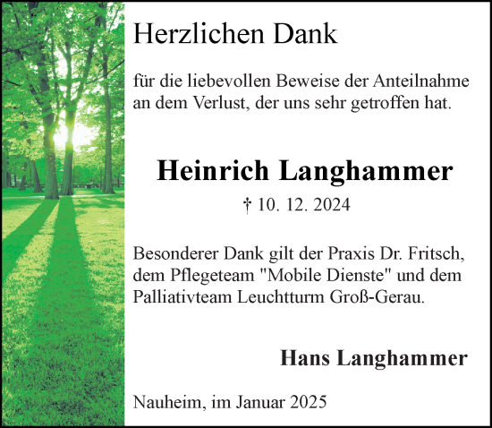 Traueranzeige von Heinrich Langhammer von Groß-Gerauer Echo