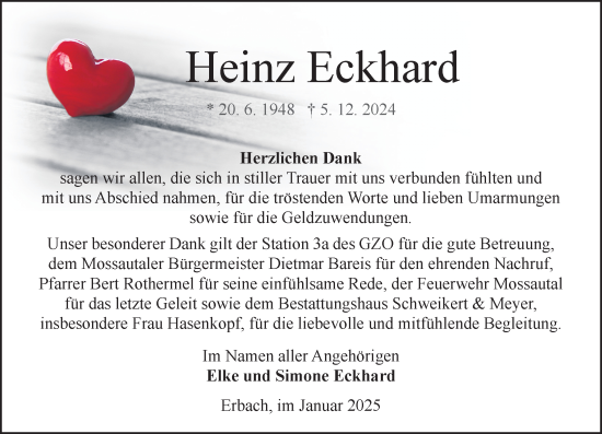 Traueranzeige von Heinz Eckhard von Odenwälder Echo