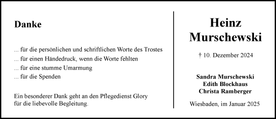 Traueranzeige von Heinz Murschewski von Wiesbadener Kurier