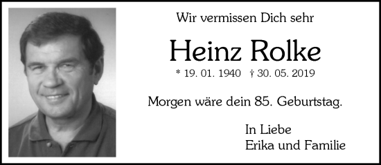 Traueranzeige von Heinz Rolke von Wiesbadener Kurier