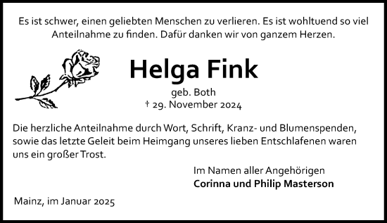 Traueranzeige von Helga Fink von Allgemeine Zeitung Mainz