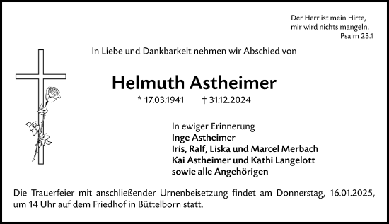 Traueranzeige von Helmuth Astheimer von Groß-Gerauer Echo
