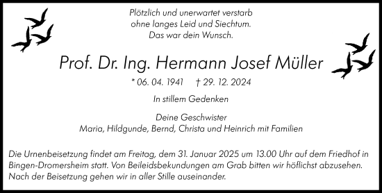 Traueranzeige von Hermann Josef Müller von Allgemeine Zeitung Rheinhessen-Nahe