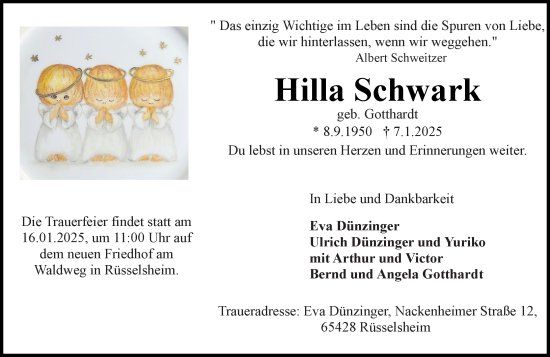 Traueranzeige von Hilla Schwark von Rüsselsheimer Echo