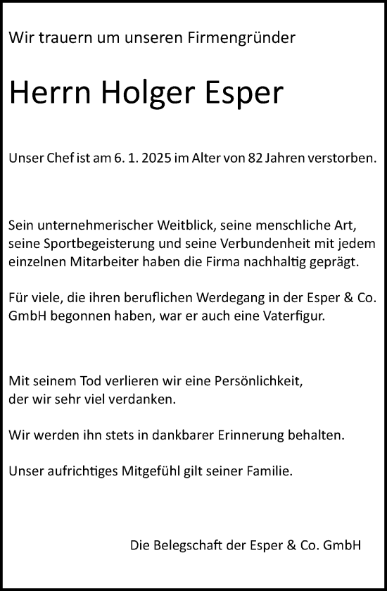 Traueranzeige von Holger Esper von Wiesbadener Kurier