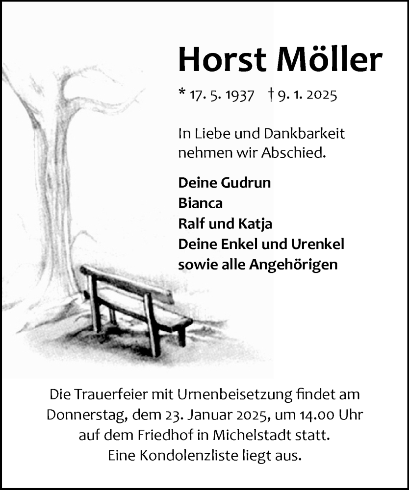  Traueranzeige für Horst Möller vom 18.01.2025 aus Odenwälder Echo