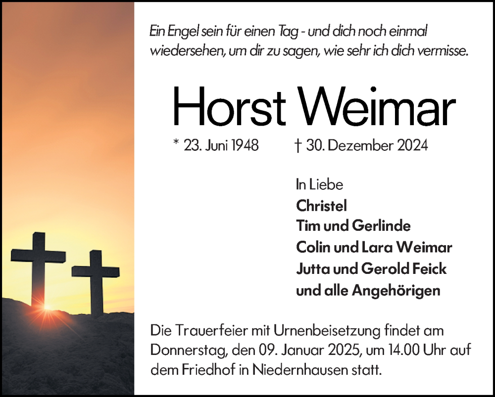  Traueranzeige für Horst Weimar vom 06.01.2025 aus Darmstädter Echo