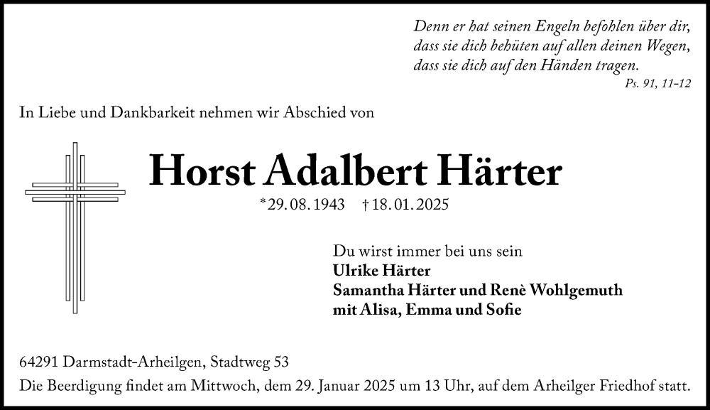  Traueranzeige für Horst Adalbert Härter vom 25.01.2025 aus Darmstädter Echo