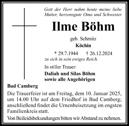 Traueranzeige von Ilme Böhm von Camberger Anzeiger