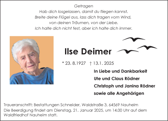 Traueranzeige von Ilse Deimer von Groß-Gerauer Echo